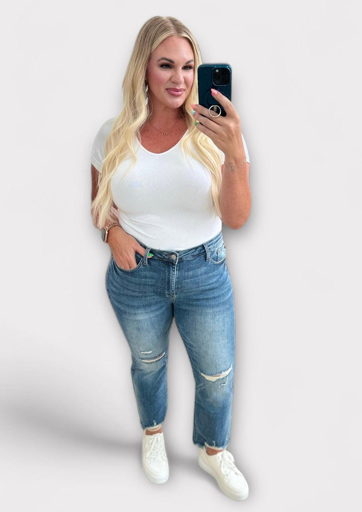 Judy Blue High Waist Distressed Crop Straight Leg Jeans Jeans