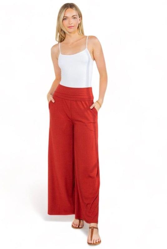 Wide Leg Ribbed Pants with Side Pockets Pants