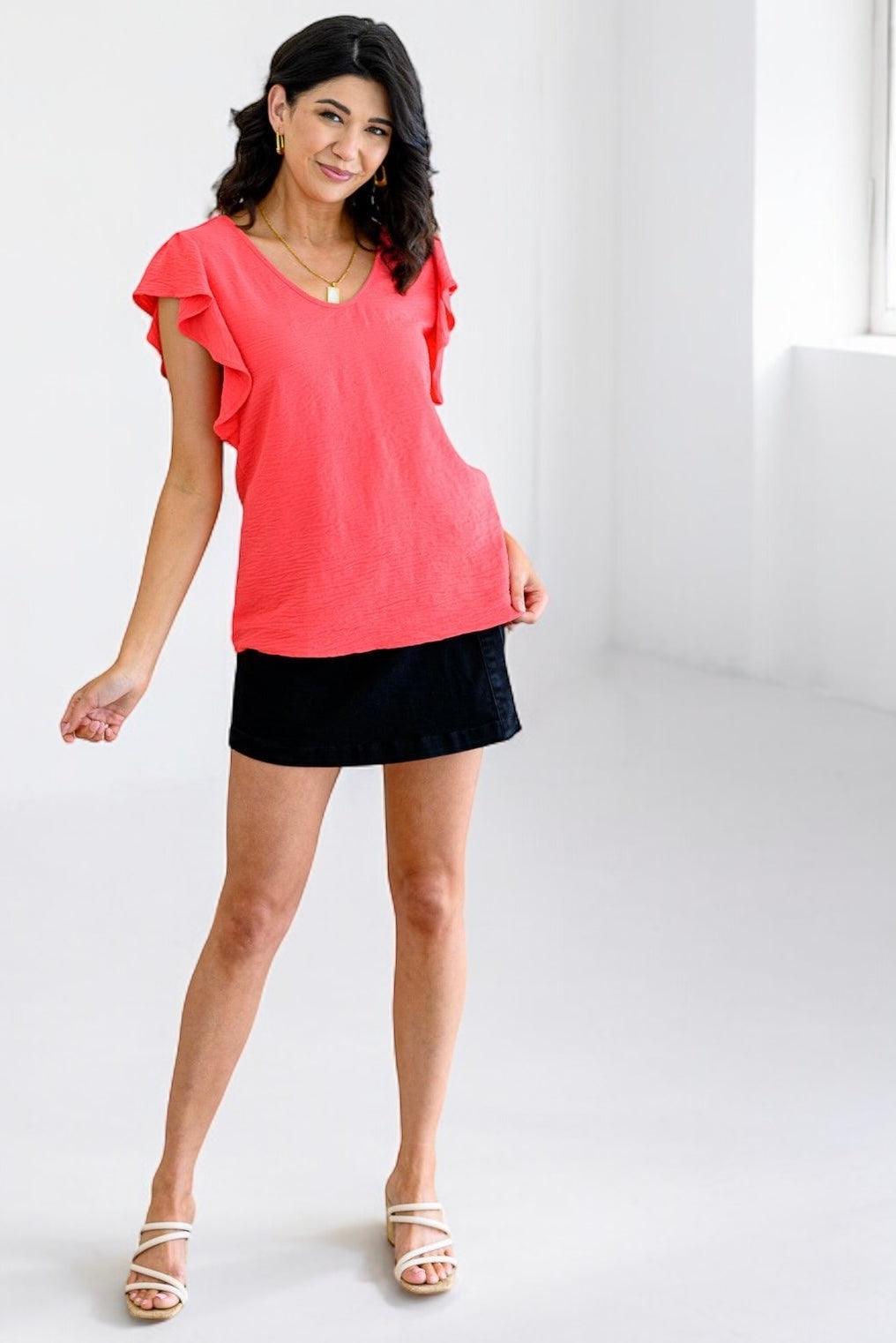 V Neck Ruffle Sleeve Top Shirts & Tops