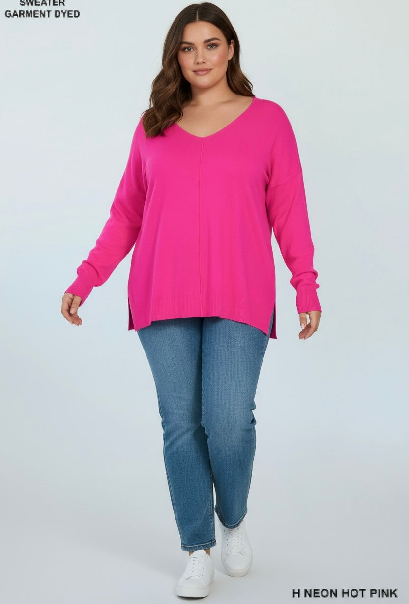 Zenana Plus Size Lightweight Side Slit Sweater | Sweaters Daverri Fashions
