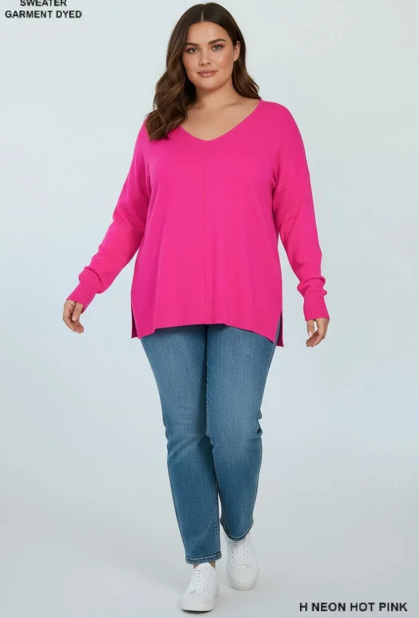 Zenana Plus Size Lightweight Side Slit Sweater - DAVERRI FASHIONS