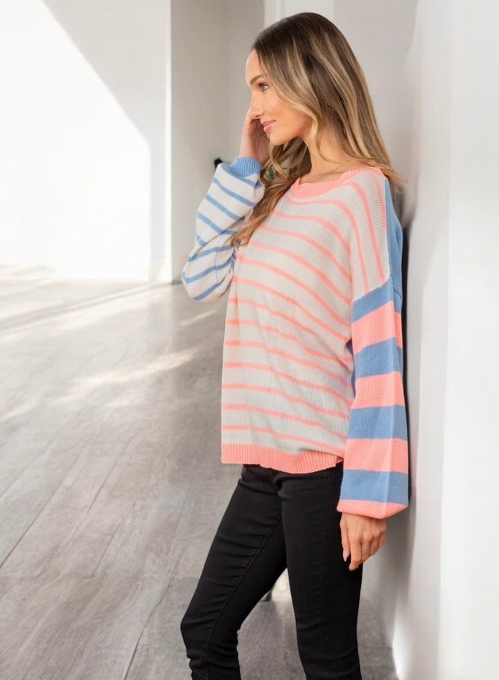 Striped Dropped Shoulder Sweater Tops