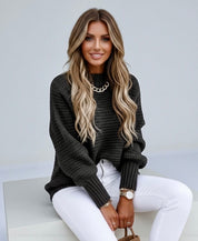 Full Size Side Slit Loose Fit Mock Neck Sweater | Sweaters Daverri Fashions