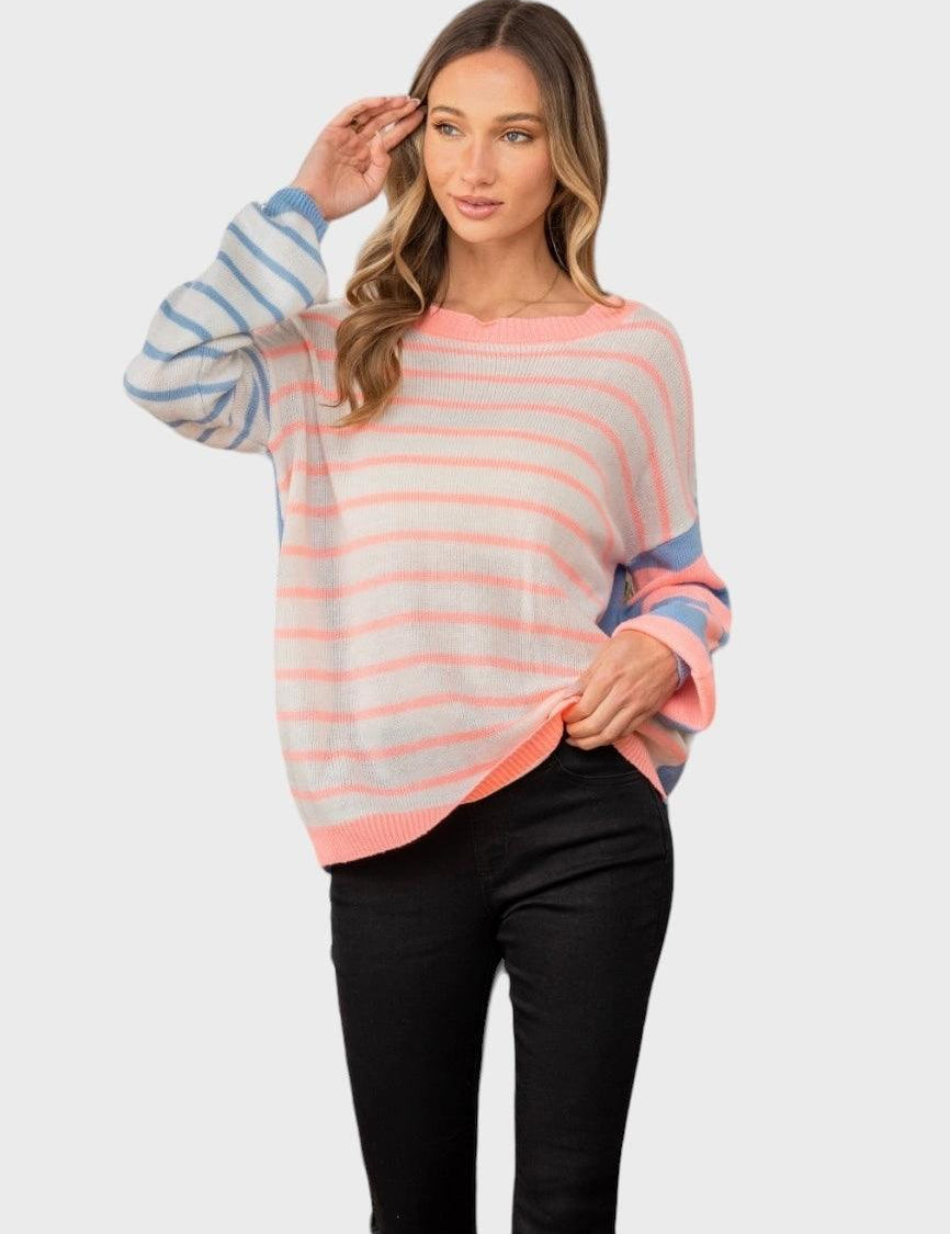Striped Dropped Shoulder Sweater | Sweaters Daverri Fashions