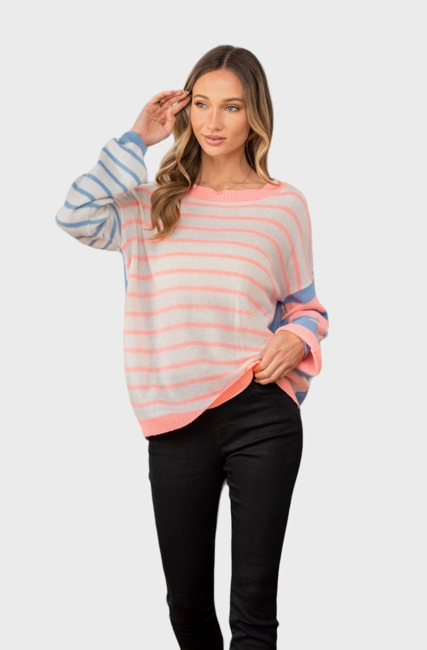 Striped Dropped Shoulder Sweater Tops