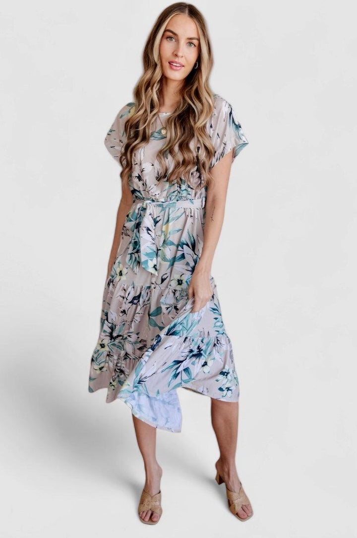 Into the Night Dolman Sleeve Floral Dress Midi Dresses