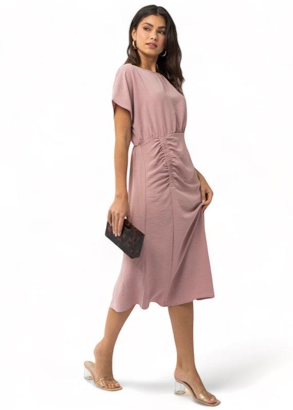 Elastic Shirring Midi Dress Midi Dresses