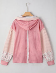 Floral Patch V-Neck Hooded Sweatshirt