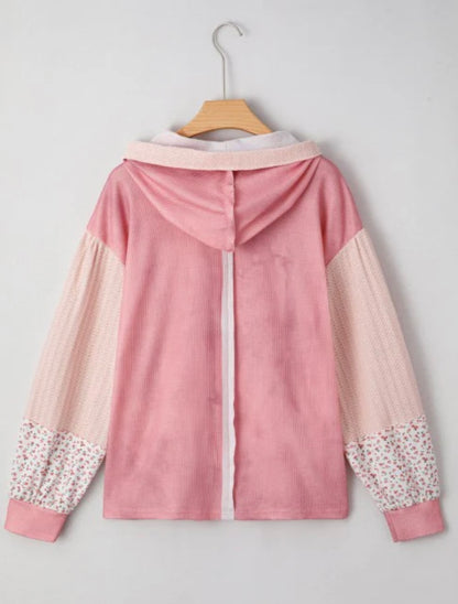 Floral Patch V-Neck Hooded Sweatshirt