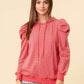 Striped Puff Sleeve Hoodie with Drawstring - DAVERRI FASHIONS