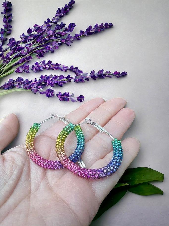 Rainbow Sparkle Hoop Earrings Earrings