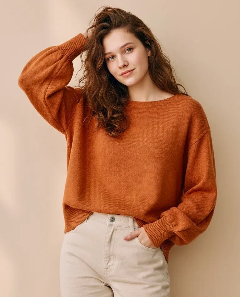 Solid Color Ribbed Trim Drop Shoulder Sweater - DAVERRI FASHIONS