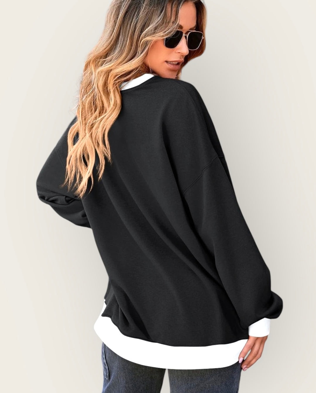 Contrast Trim Round Neck Long Sleeve Sweatshirt Tops