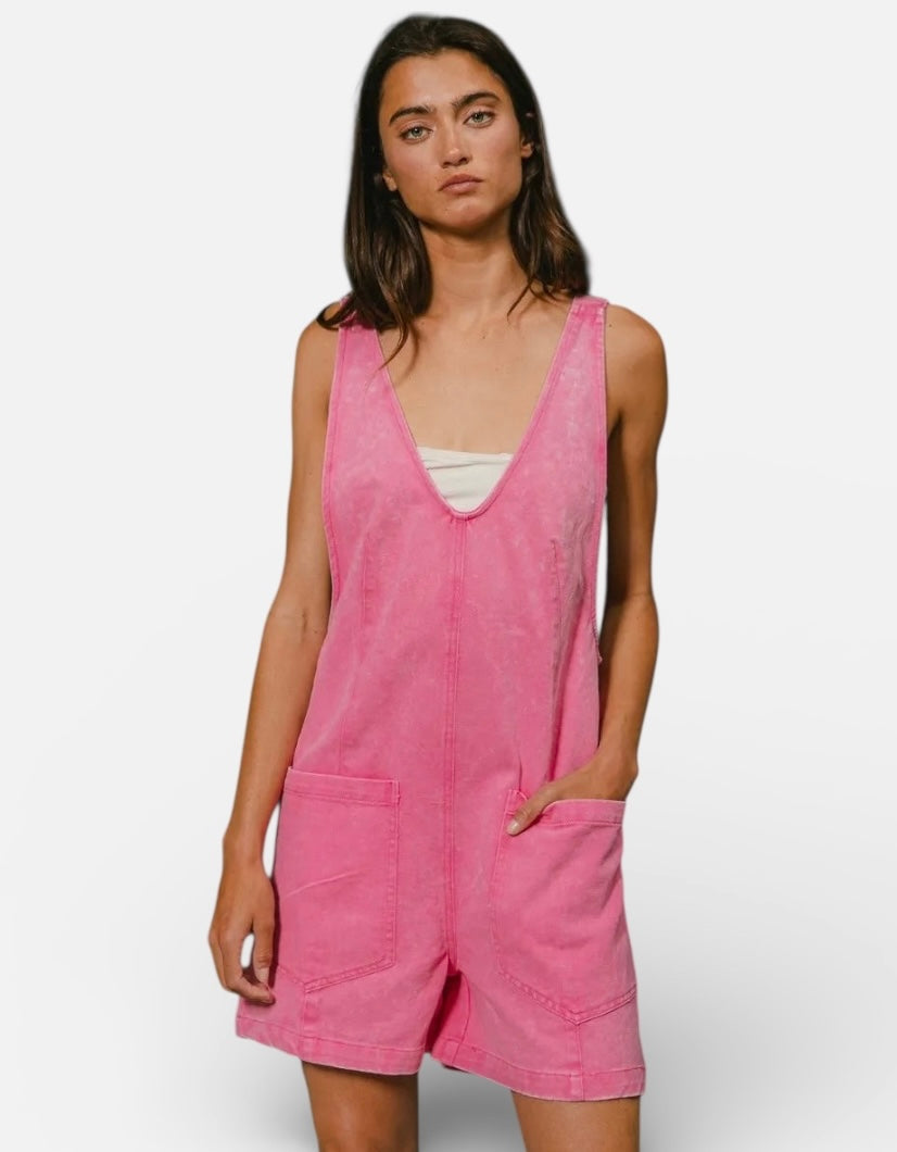 BiBi Patch Vintage Washed Denim Shortall