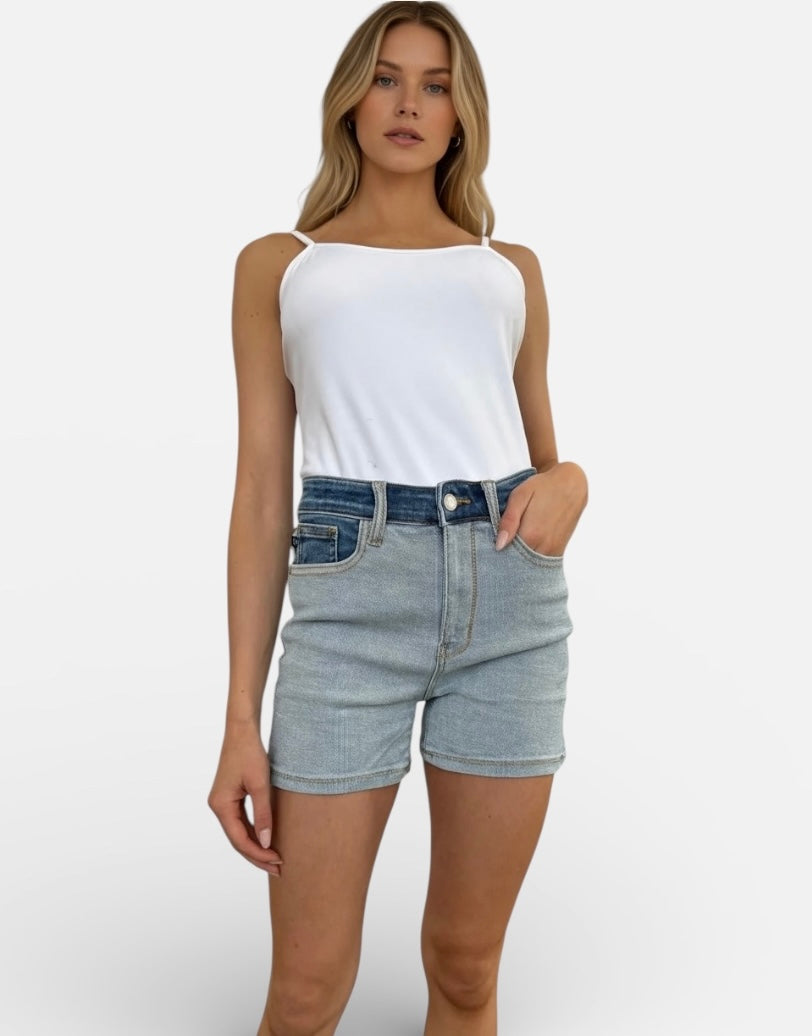 Judy Blue full size color block denim shorts back view