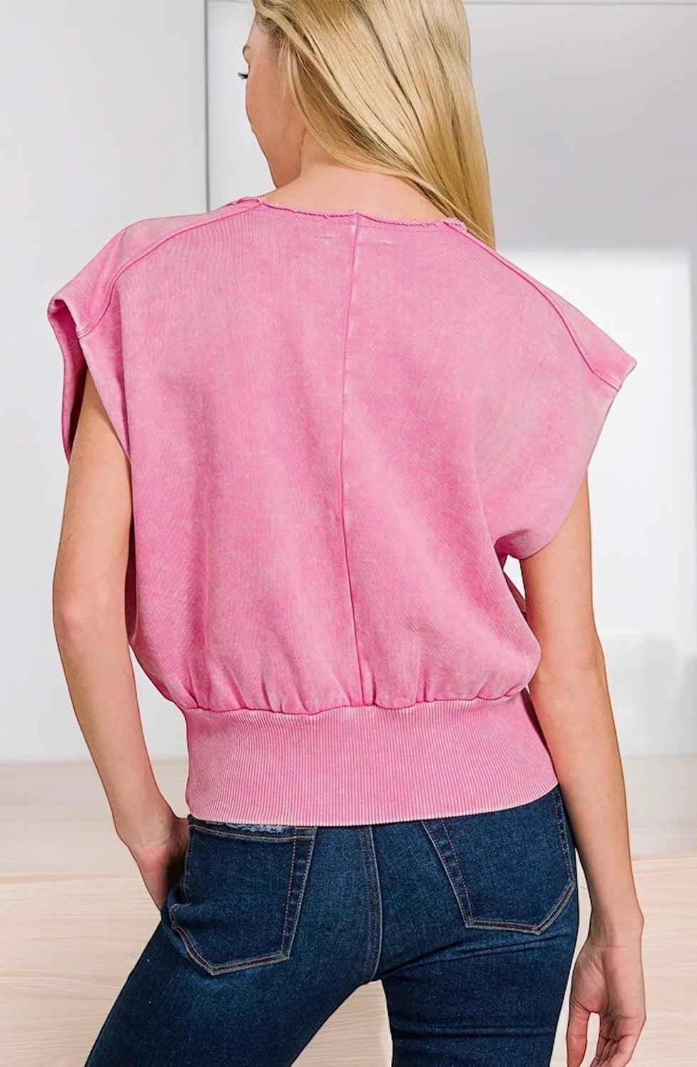 Washed Boat Neck Dolman Sleeve Top Tops