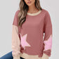 Star Patchwork Exposed Seam Drop Shoulder Sweatshirt - DAVERRI FASHIONS