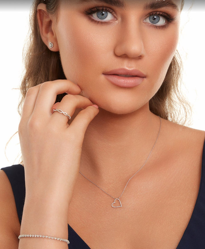 Sterling Silver Open Heart Diamond Necklace Necklaces