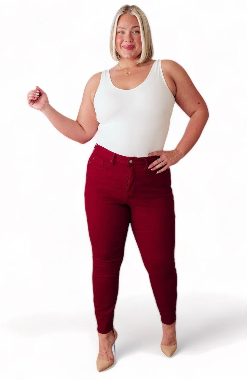 Judy Blue Plus Size Control Top Jeans Scarlet Red Jeans