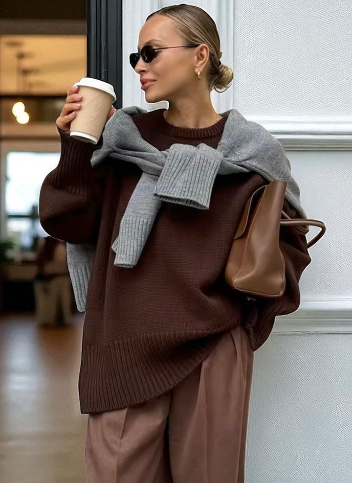 Ribbed Hem Round Neck Sweater | Sweaters Daverri Fashions