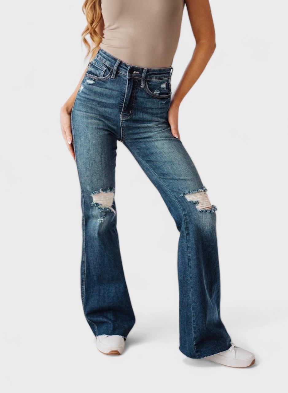 Cassandra High Rise Control Top Distressed Flare Jeans Jeans