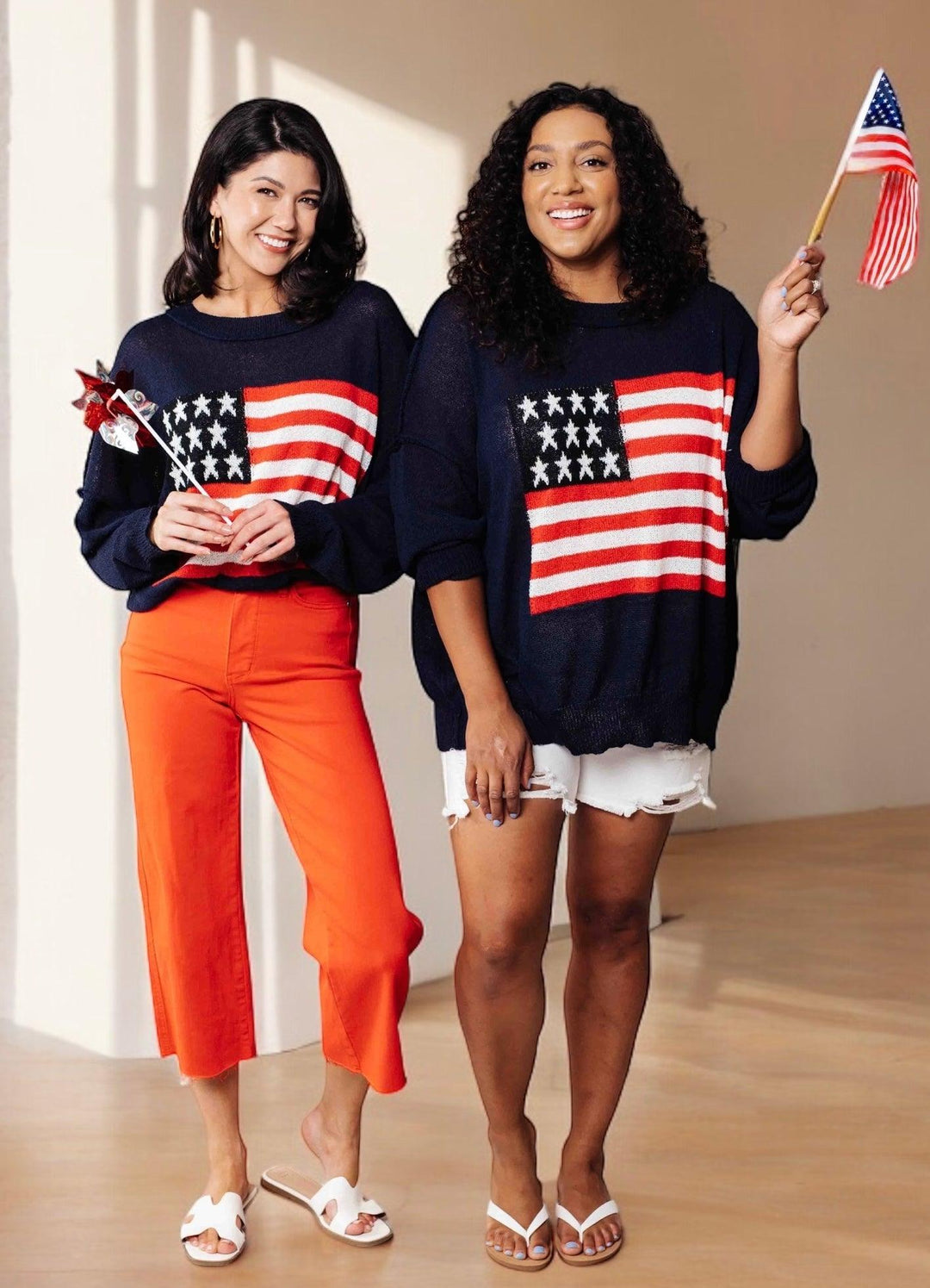 Lightweight American Flag Sweater Knit Pullover Shirts & Tops