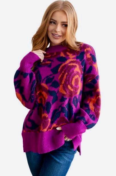 Jodifl Rosey Posey Floral Sweater Small Purple Sweaters