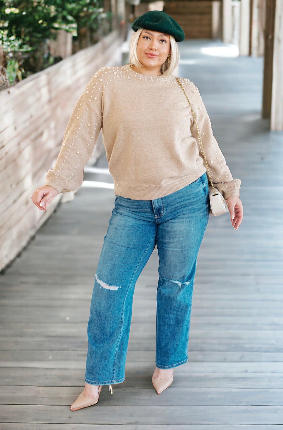 Plus Lightweight Pearl Accent Sweater Sweaters