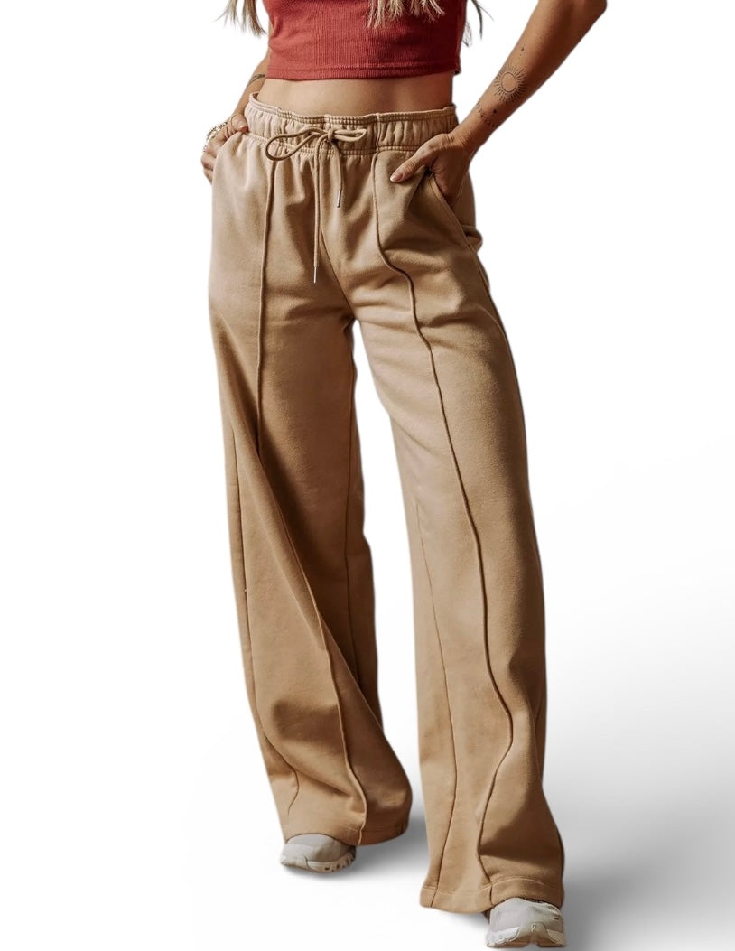 Daverri wide-leg drawstring pants in beige with side seams