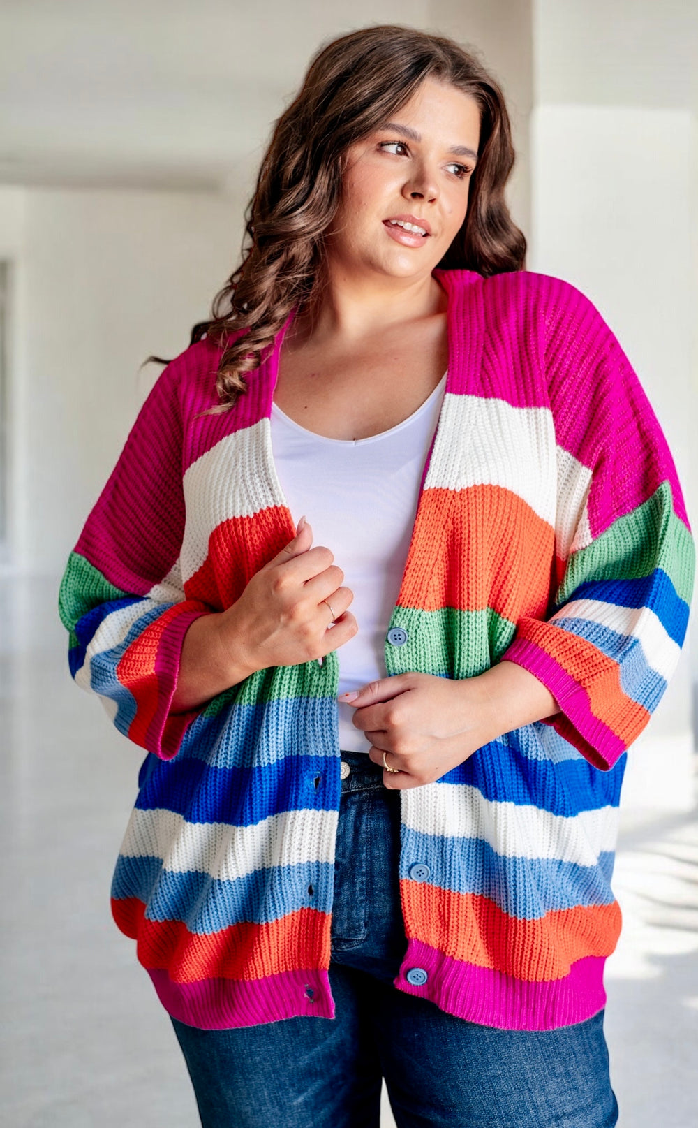 Bold Flirt Striped Button Down Cardigan Tops