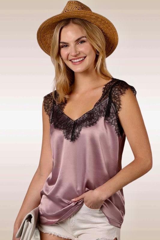 Eyelash Lace Silky Camisole Blouse Tank Tops