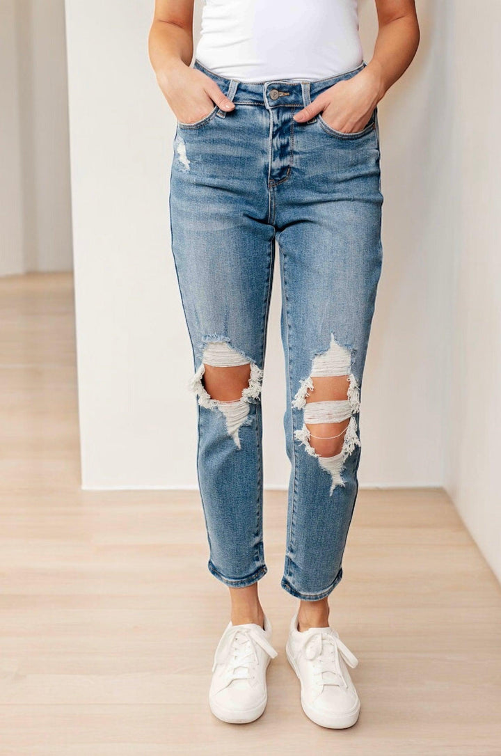 Judy Blue High Waisted Distressed Boyfriend Jeans Jeans