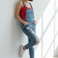 Daverri wide strap distressed denim overalls with light-wash distressed knees