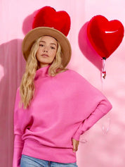 Hot Pink Slouch Neck Dolman Sleeve Sweater | Sweaters Daverri Fashions