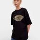 Daverri Leopard Lips oversized black t-shirt with bold kiss mark print