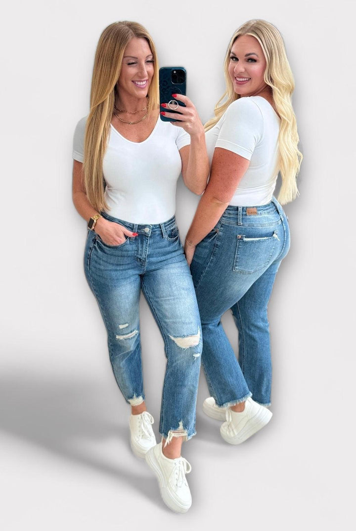 Judy Blue High Waist Distressed Crop Straight Leg Jeans Jeans