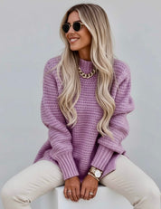 Purple Full Size Side Slit Loose Fit Mock Neck Sweater | Sweaters Daverri Fashions
