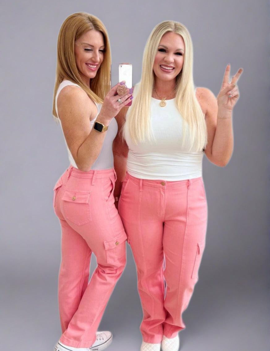 Pink Judy Blue Pink High Rise Cargo Jeans | Jeans Daverri Fashions