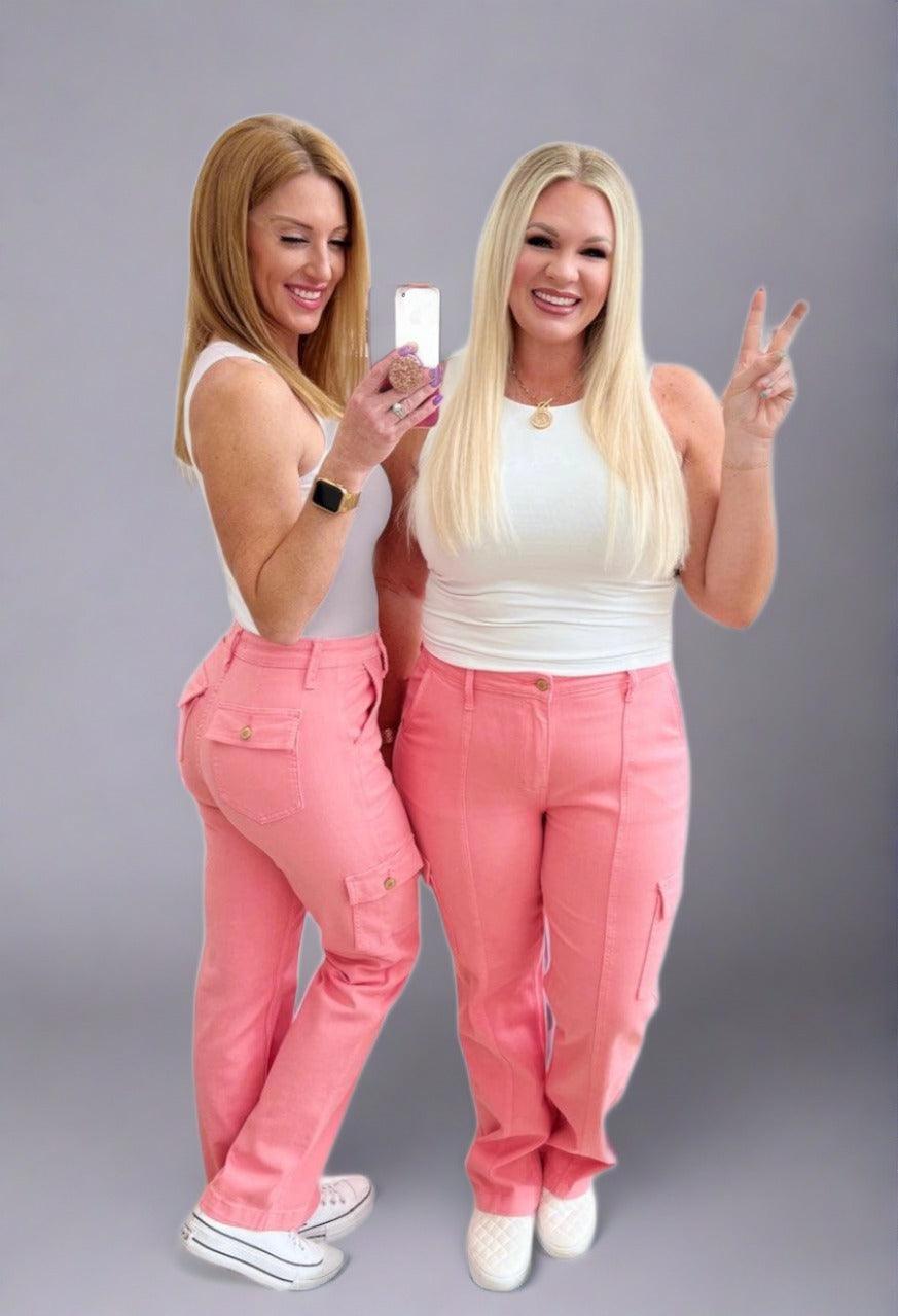 Judy Blue Pink High Rise Cargo Jeans Pink Jeans