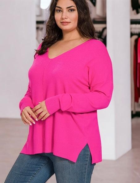 Zenana Plus Size Lightweight Side Slit Sweater Sweaters