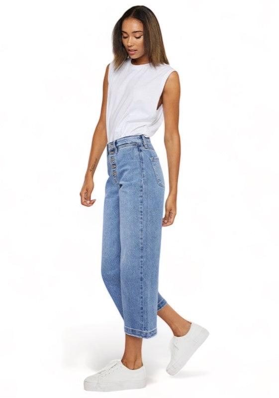 Kancan Ultra High Rise Cropped Wide Leg Jeans Light Wash Jeans