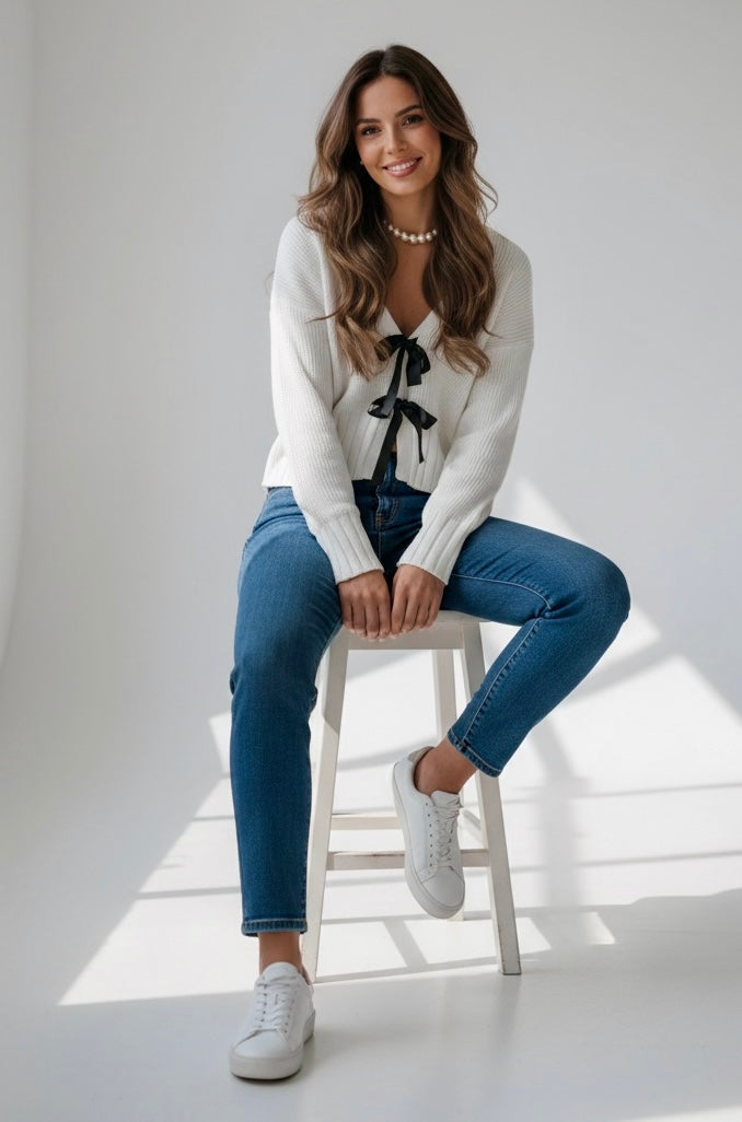 Daverri Bow Tie Front Knit Cardigan