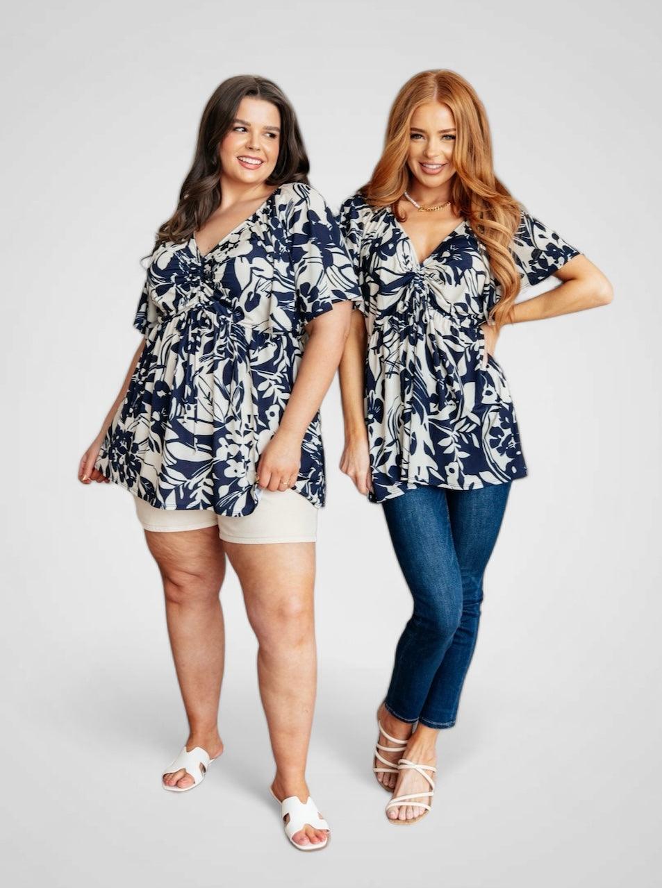 In Contrast Floral V-Neck Top Shirts & Tops