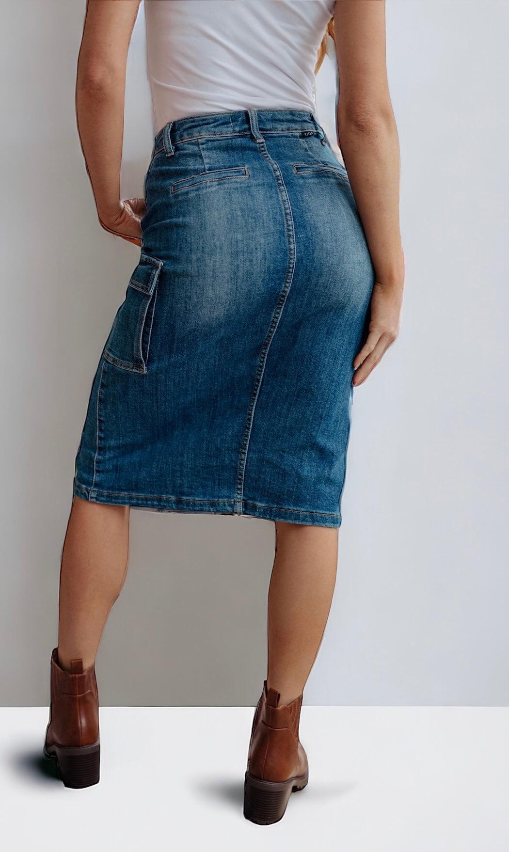 High Rise Front Slit Cargo Denim Skirt Skirts