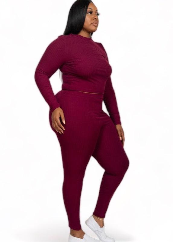 Capella Ribbed Knit Plus Size Loungewear Set Outfit Sets