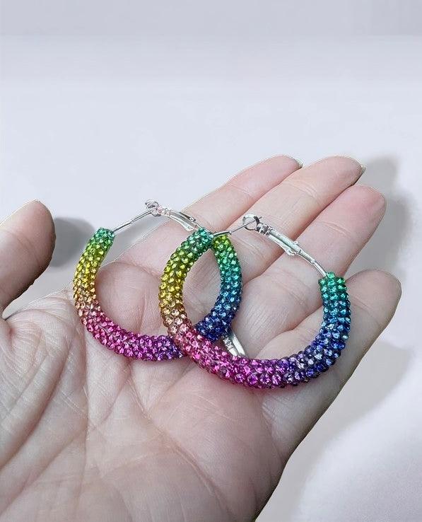 Rainbow Sparkle Hoop Earrings Earrings