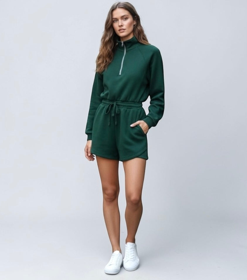 Daverri Zip-Up Drawstring Waist Romper