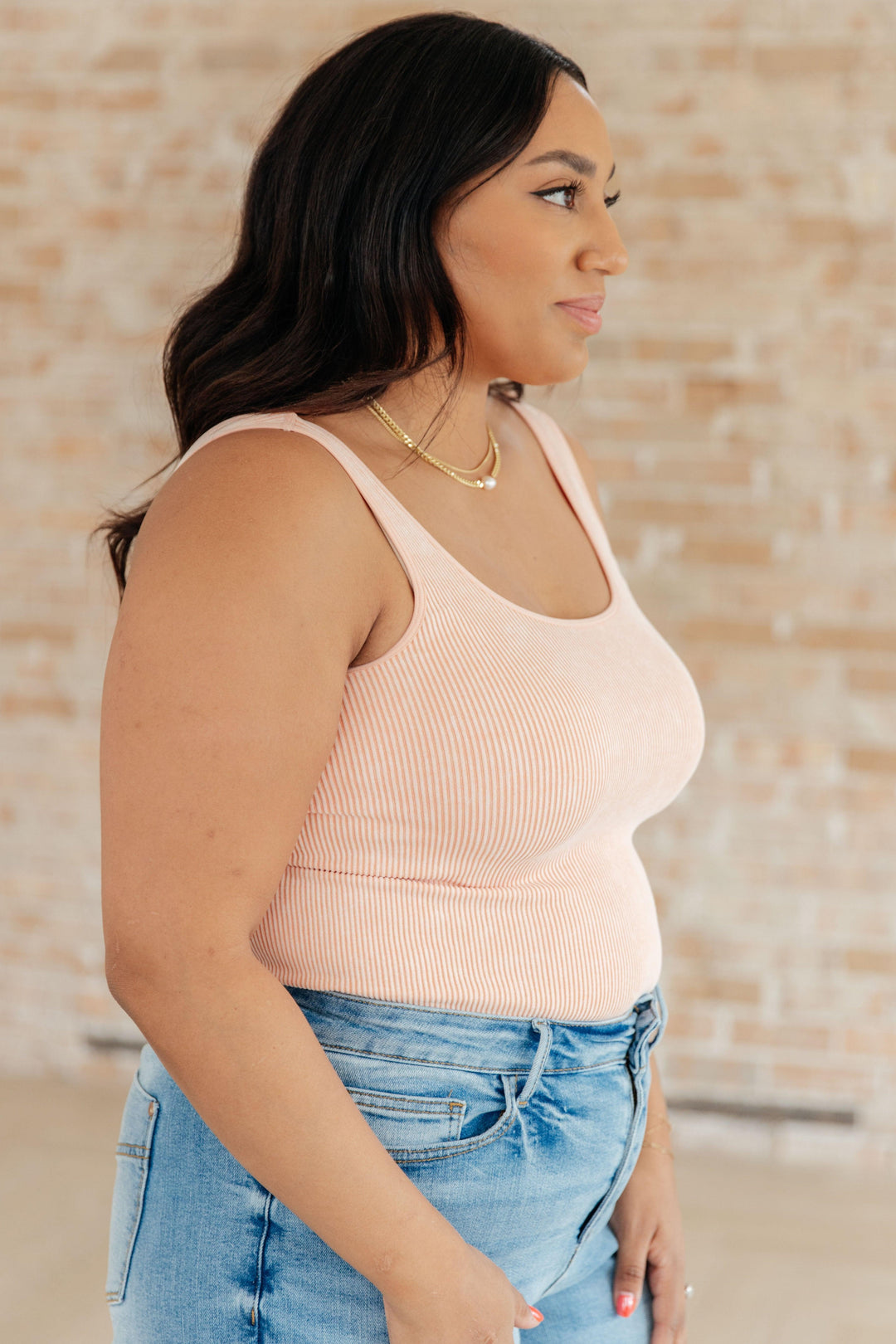 Fundamentals Ribbed Seamless Reversible Tank in Peach Shirts & Tops