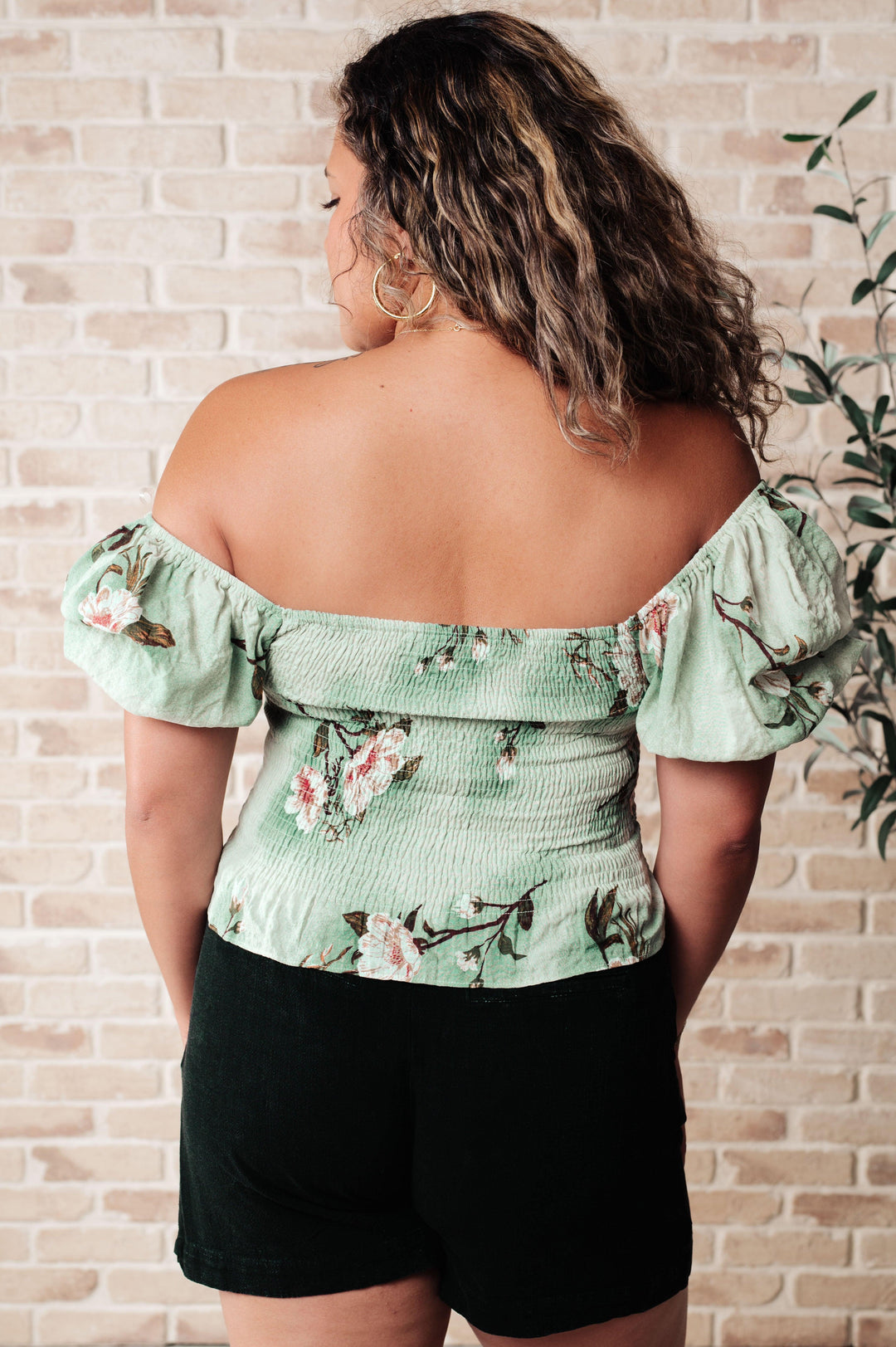 Garden of Eden Balloon Sleeve Top in Sage Tops