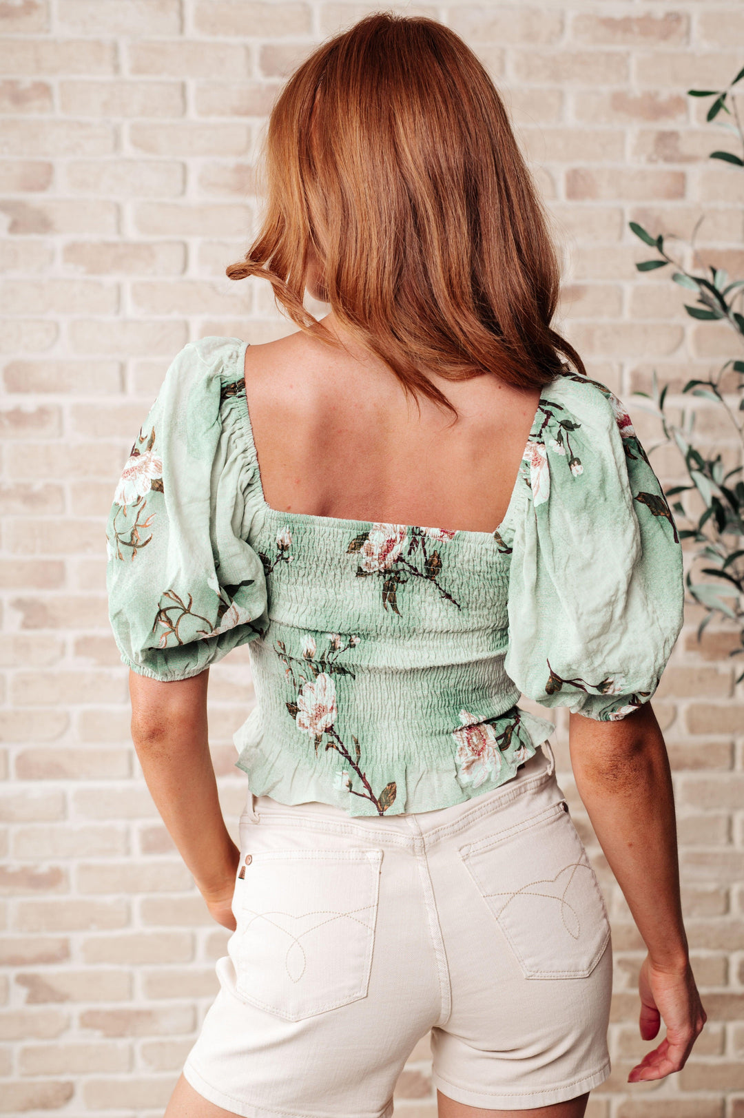 Garden of Eden Balloon Sleeve Top in Sage Tops